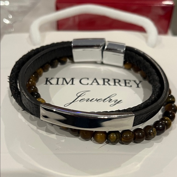 Kim Carrey Made Italy Black and Brown Bead Bracelet Nee APROX 8in Stainless - Picture 1 of 4